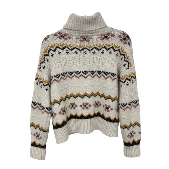Evereve Cream Multi Lyra Fair Isle Wool Knit Blend Turtleneck Sweater Womens XS - Picture 6 of 6